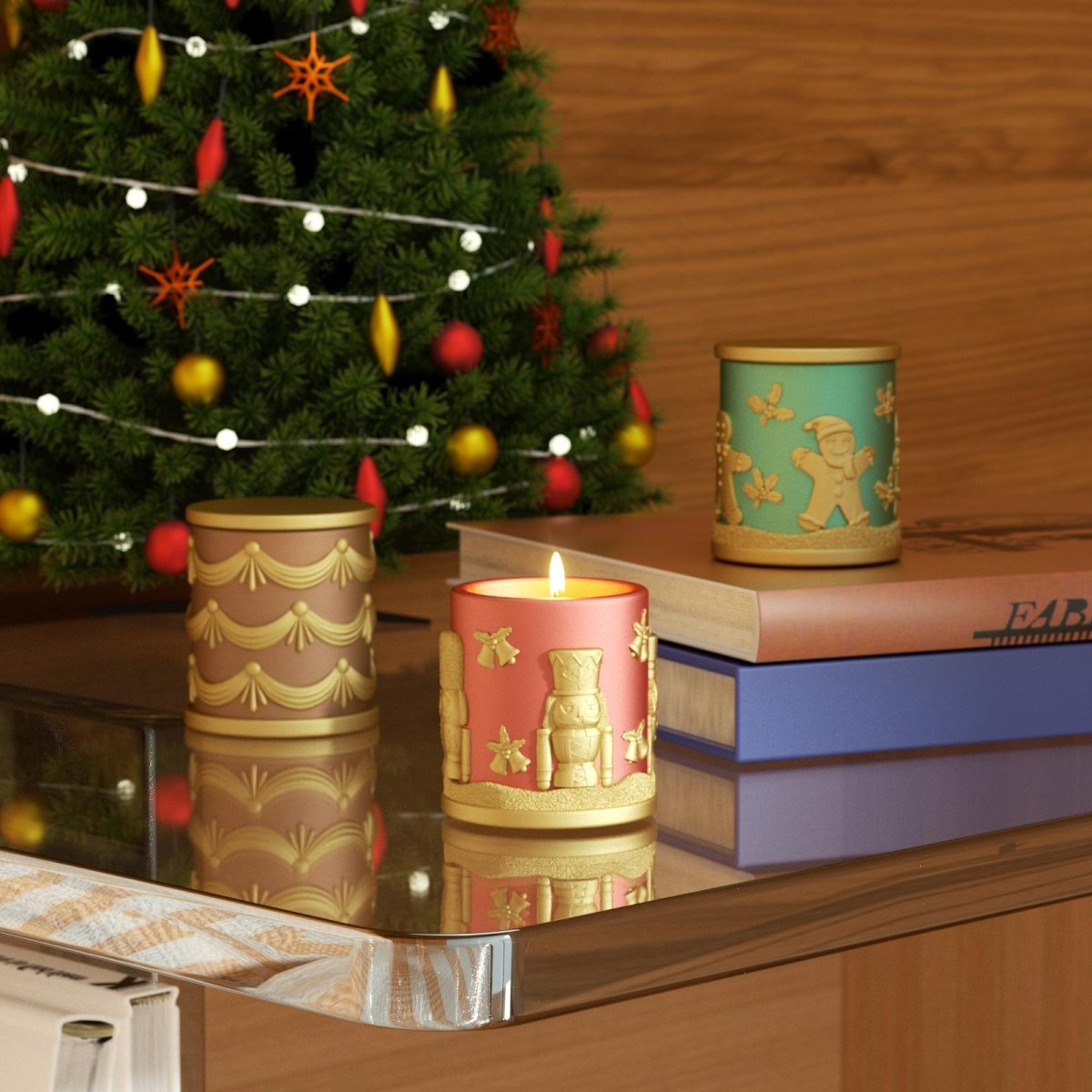 Small Joyful Christmas Tales Candle Jar Silicone Mold & 3.5oz Refill Silicone Mold CollectionCandle Jar MoldSH1115-1117