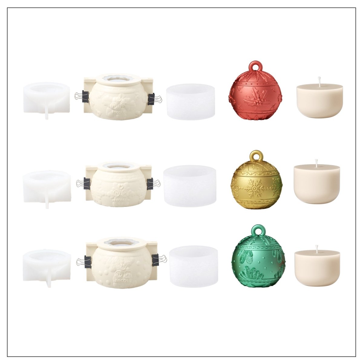 Christmas Charm Bauble Light Candle Jar Silicone MoldCandle Jar MoldSH1118-1-2+SH1120-1-2+SH1122-1-2+LZ0888+LZ0889+LZ0890