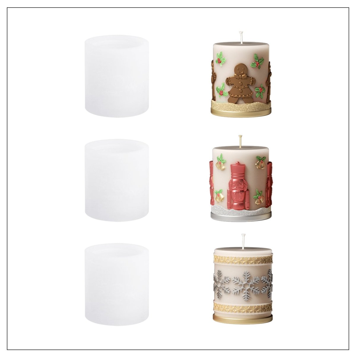 Buy Nutcracker & Gingerbread Man & Snowflake pillar candle silicone mold - Boowan Nicole
