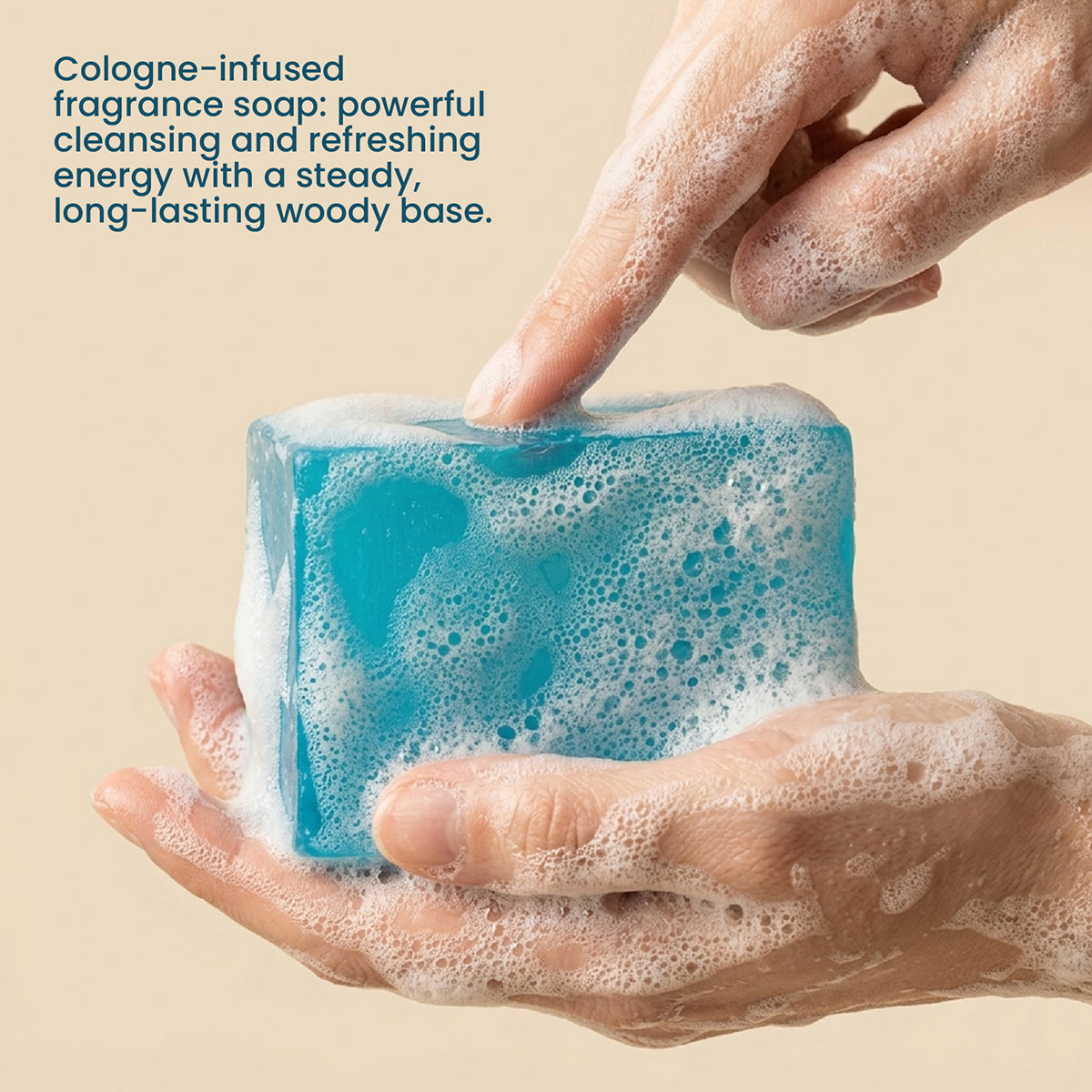Lathering Cologne-Infused Soap Bar in Hands - Boowan Nicole