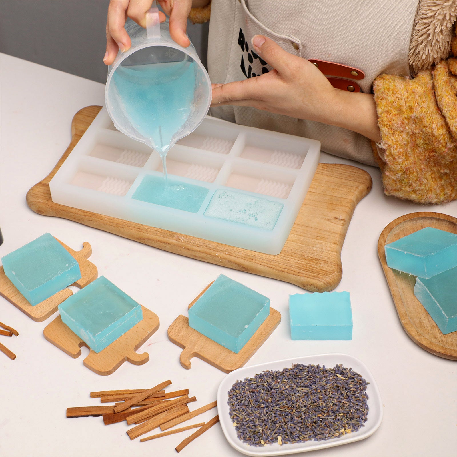 Pouring Blue Soap Base into Mold - Boowan Nicole