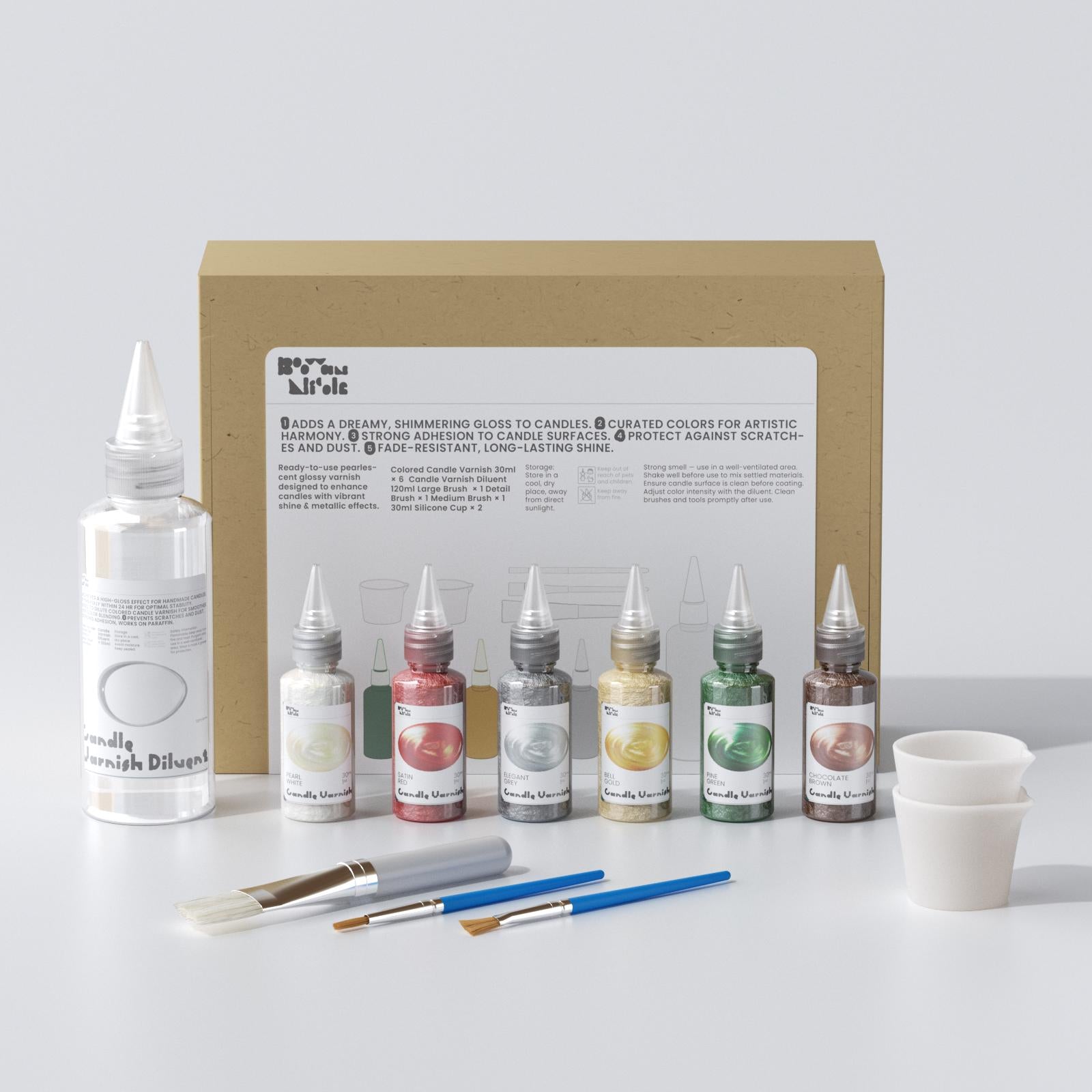 Set de barniz brillante para velas de colores - 6 colores navideños