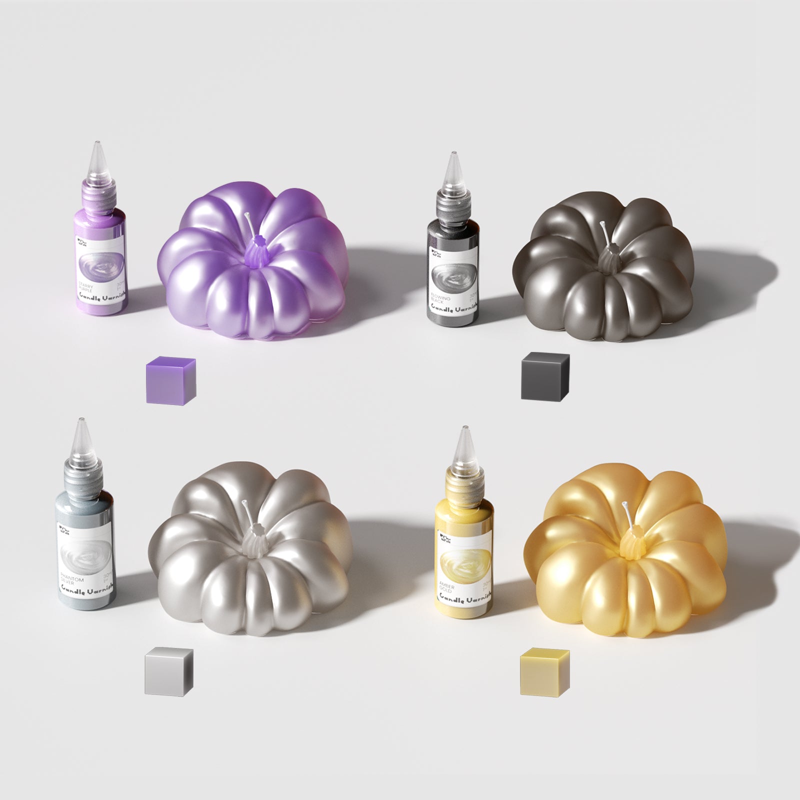 Halloween Glossy Candle Varnish Set - Starry Purple & Amber Gold & Flowing Black & Phantom Silver 