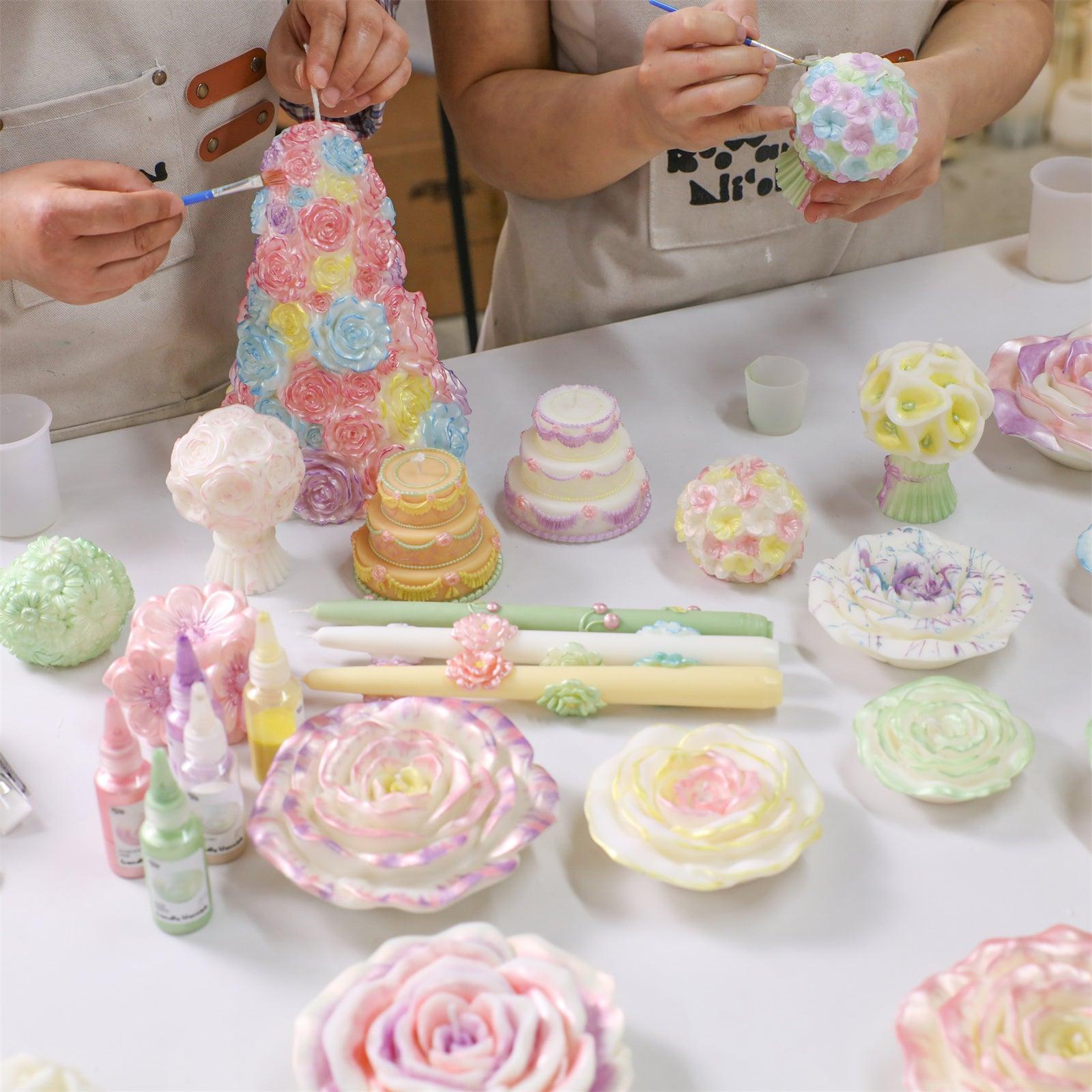 Hand-painting various candle shapes and styles with glossy candle varnish - Boowan Nicole