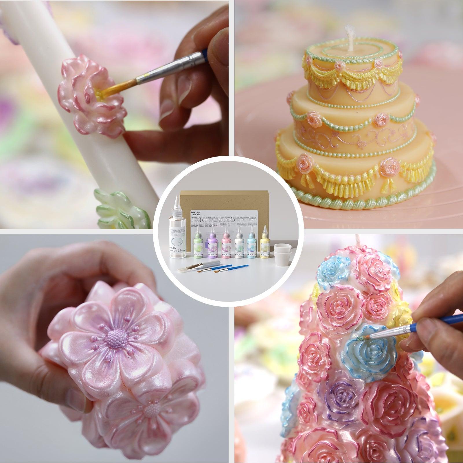 Hand-painting various candle shapes and styles with glossy candle varnish