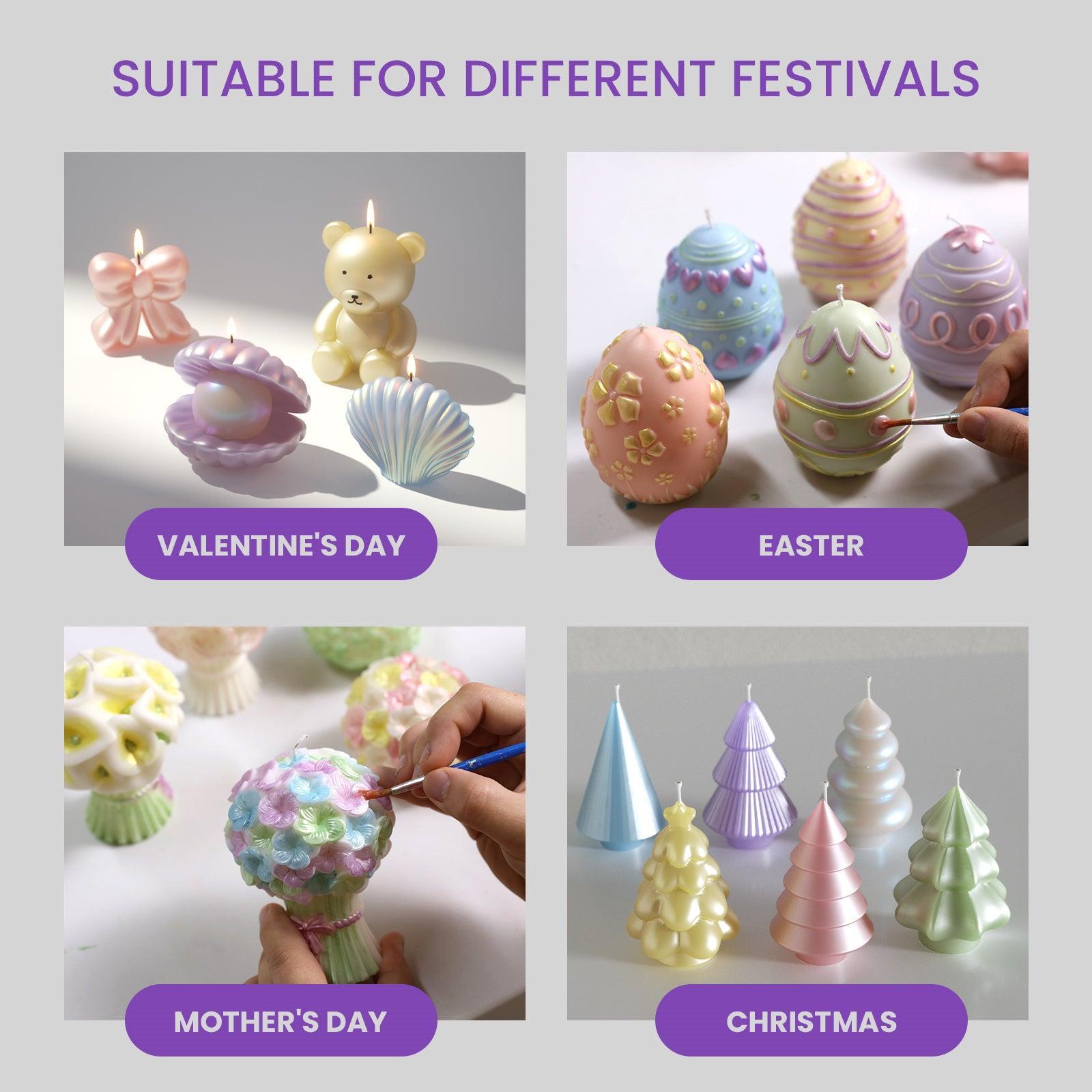 Hand-painting various candle shapes and styles with glossy candle varnish