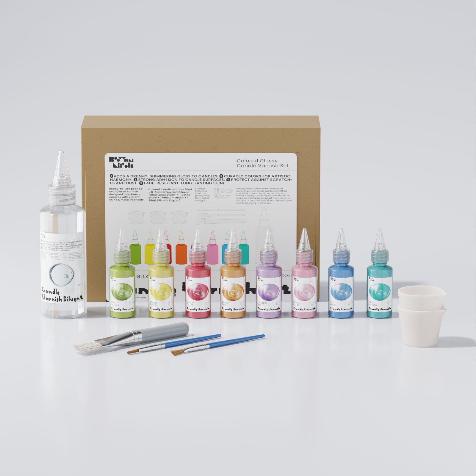 Colored Glossy Candle Varnish Set - 8 of Floral Colors