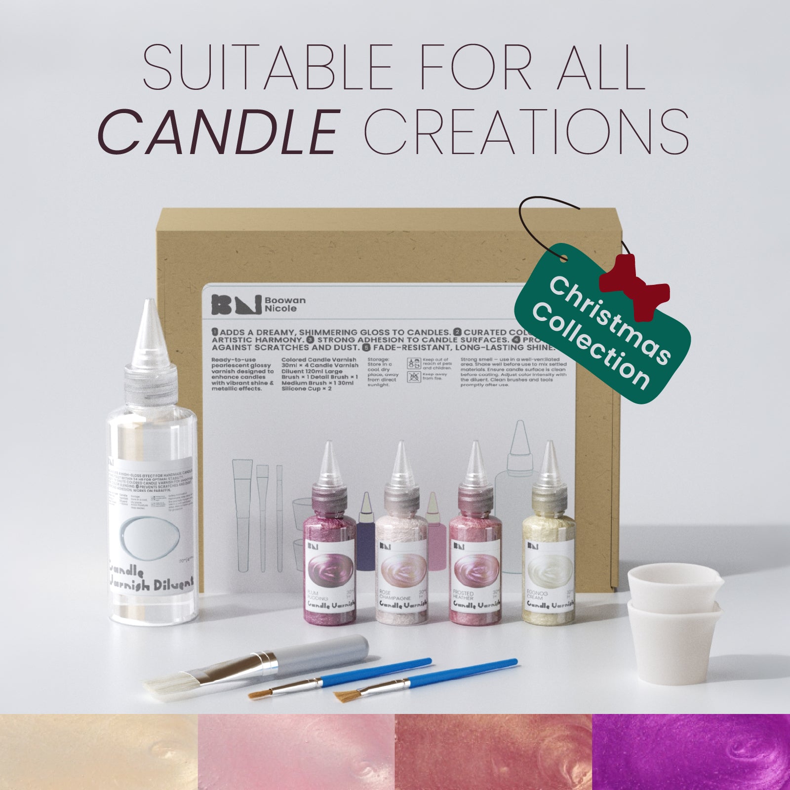 Colored Glossy Candle Varnish Set -4 Of Berry Winter Colors