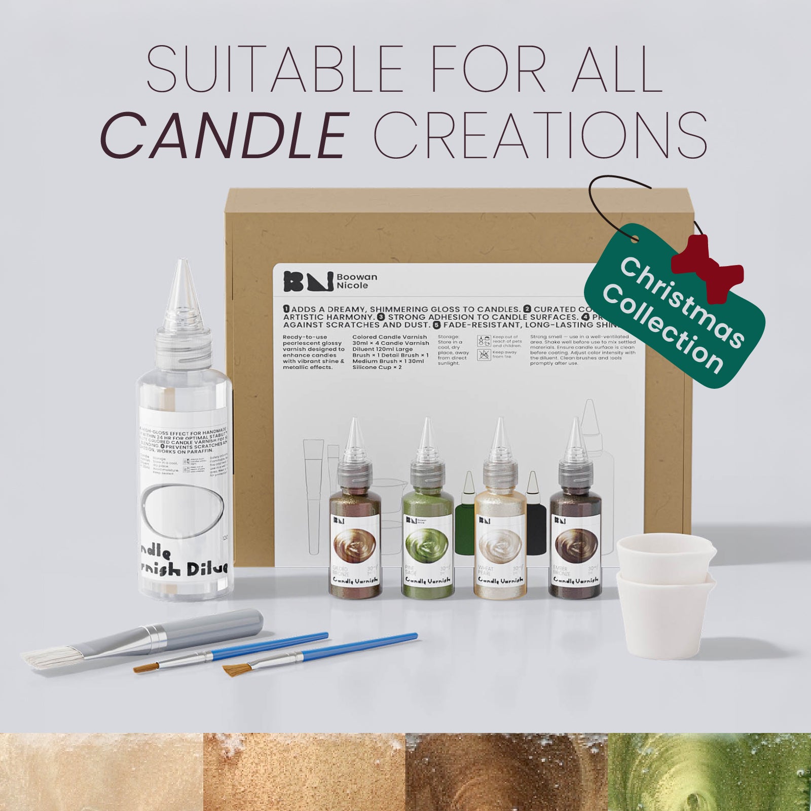 Colored Glossy Candle Varnish Set -4 Of Christmas Forest Color