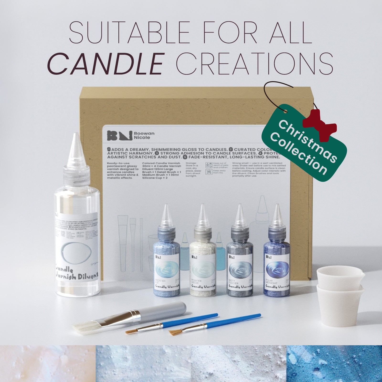 Colored Glossy Candle Varnish Set -4 Of Christmas Forest Colors
