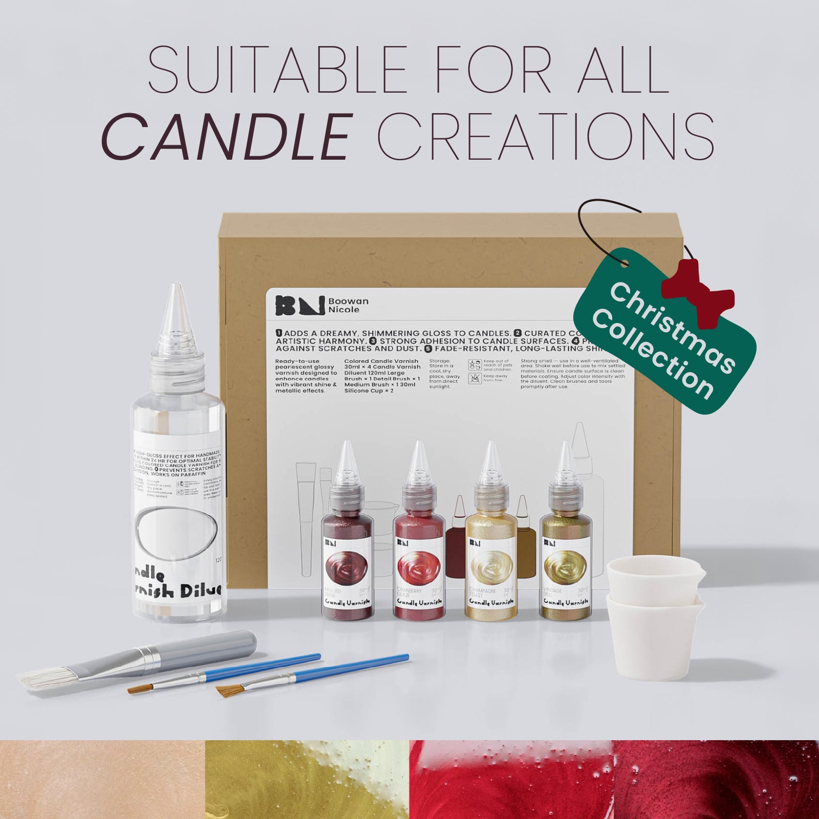 Colored Glossy Candle Varnish Set -4 Of Vintage Gala Colors