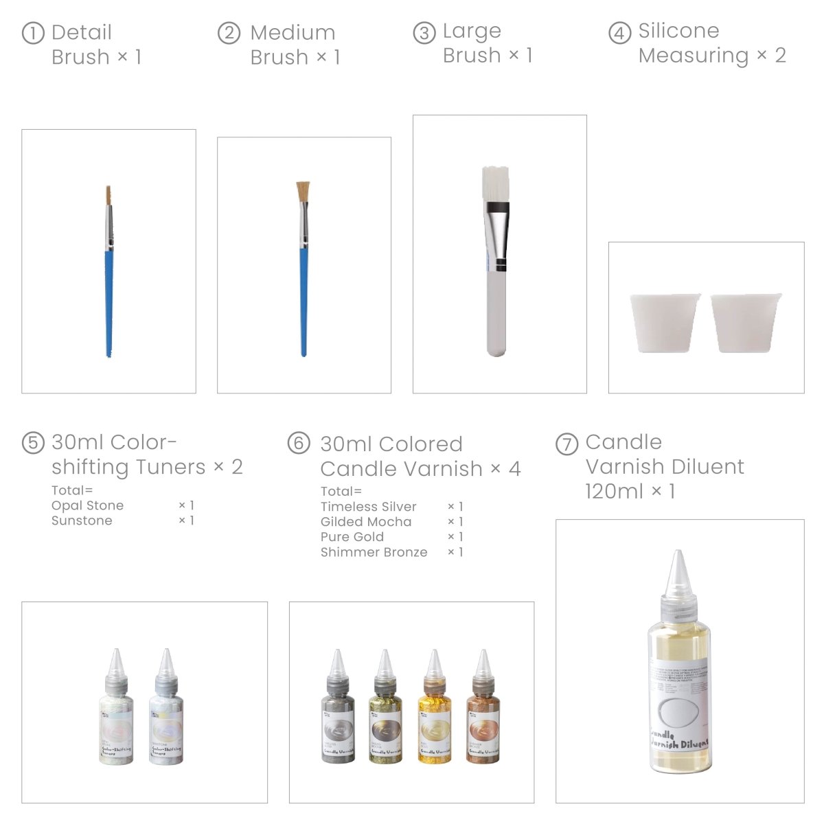 Colored Glossy Candle Varnish Set - 4 Celebration Shine & 2 Chameleon ColorsCandle ToolST39