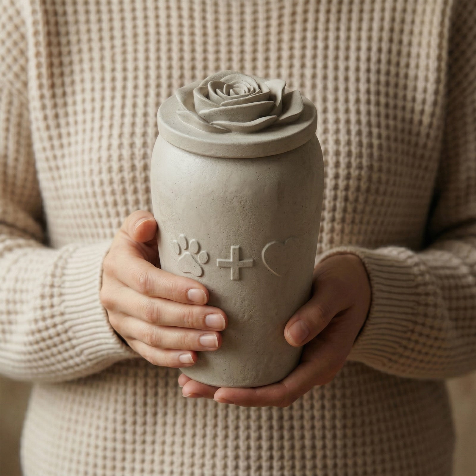 Hands Holding Pet Memorial Urn - Boowan Nicole
