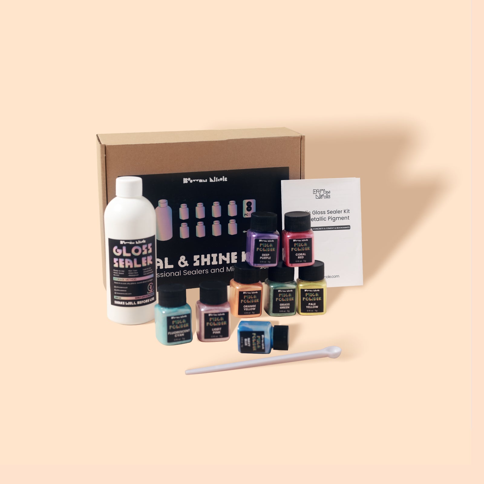 Глиттерный акриловый глянцевый герметик-лак с набором порошка слюды — 8 ярких цветов