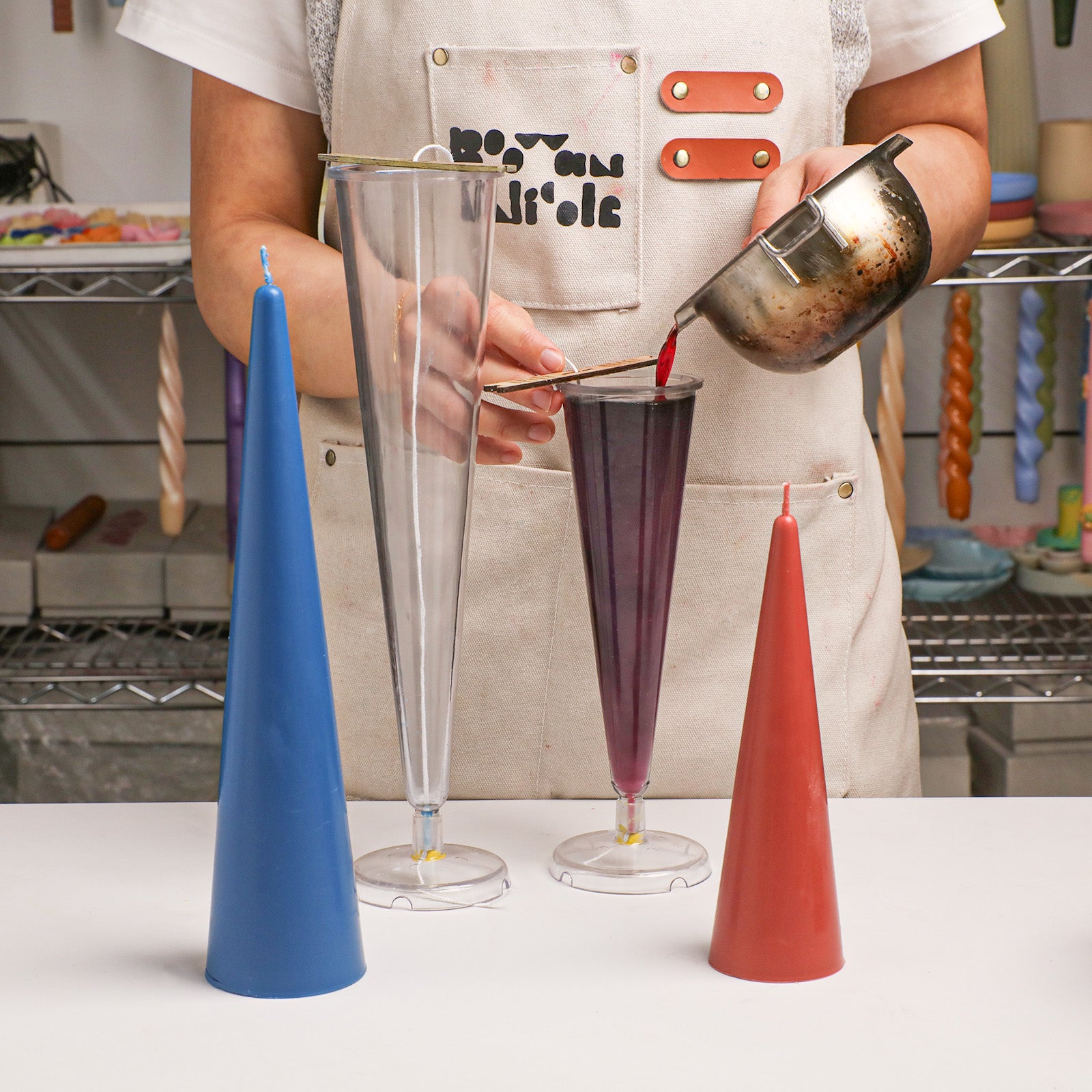 Pouring Wax into Cone Candle Mold - Boowan Nicole