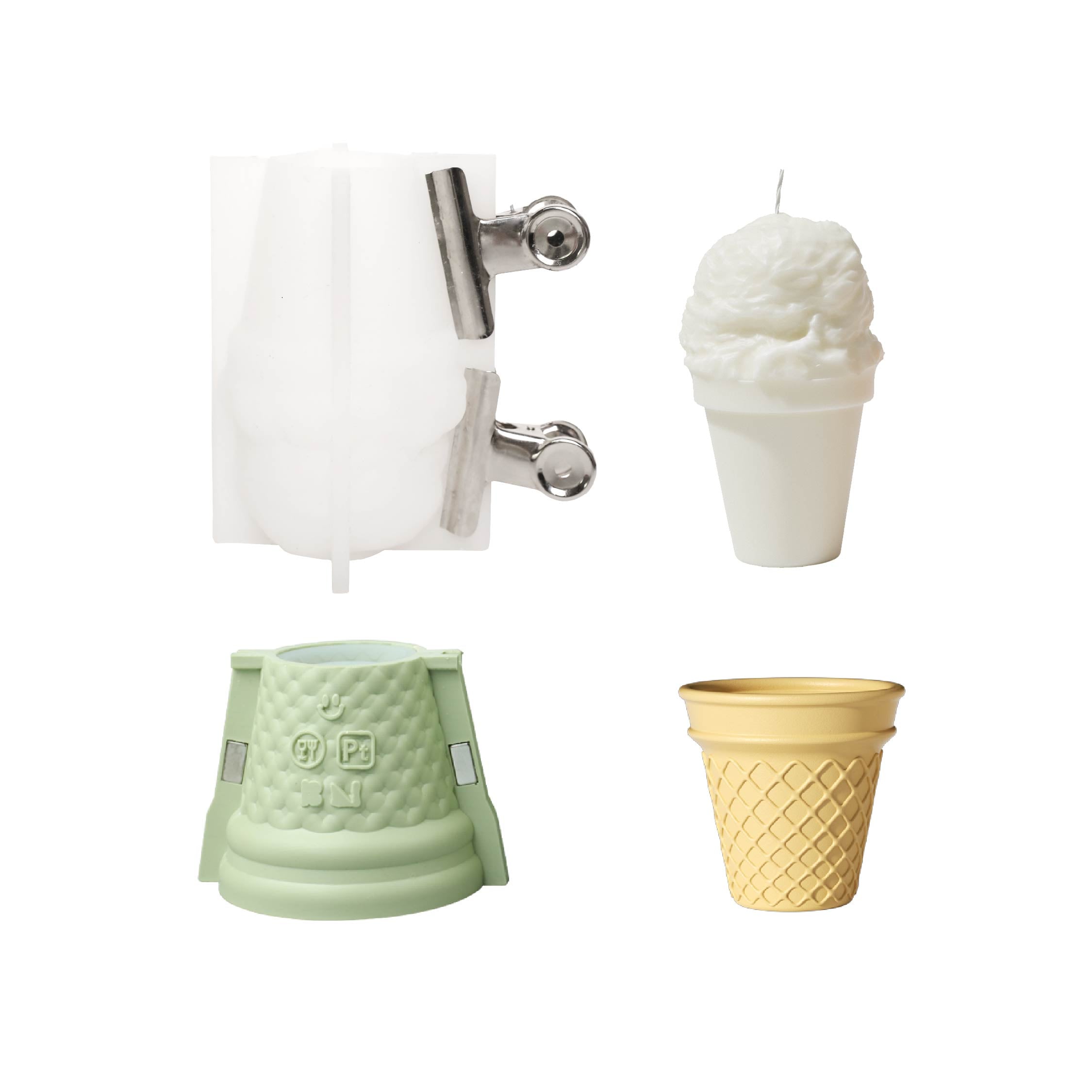 Формочка из силикона для свечи в виде кремового мороженого в банке и сменной свечи