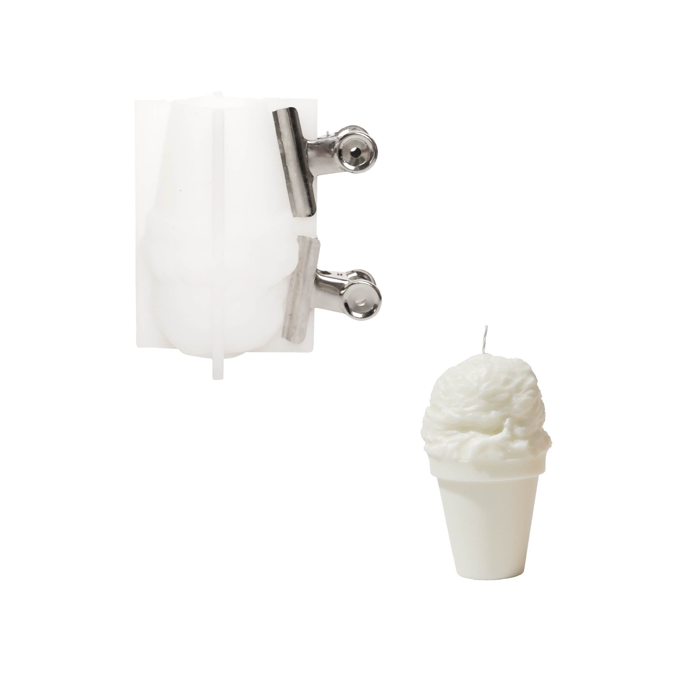 Формочка из силикона для свечи в виде кремового мороженого в банке и сменной свечи