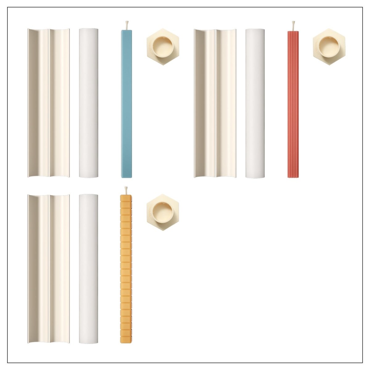 Cubis Taper Candle Silicone Mold CollectionTaper Candle MoldLZ0845+0846+0847+3*A0358