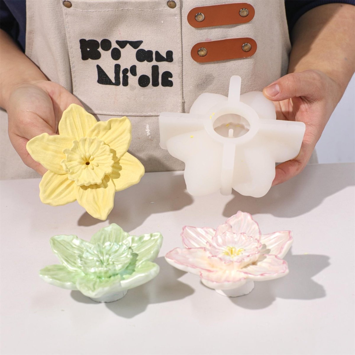 Blooming Daffodil Incense Holder Silicone Mold & Glitter Gloss KitIncense Holder MoldSH1206