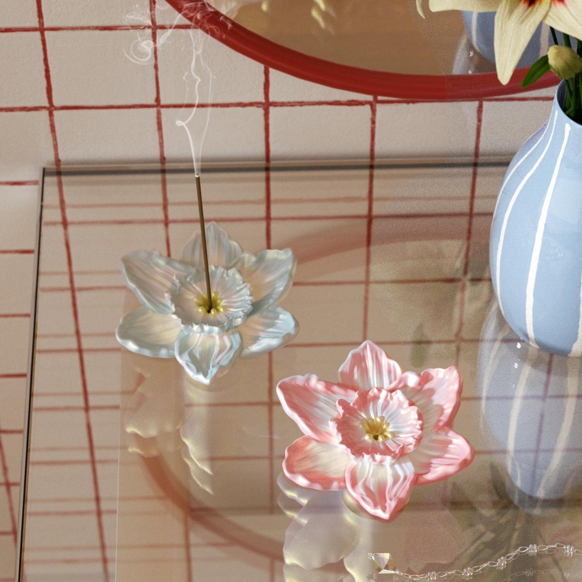 Blooming Daffodil Incense Holder Silicone Mold & Glitter Gloss KitIncense Holder MoldSH1206