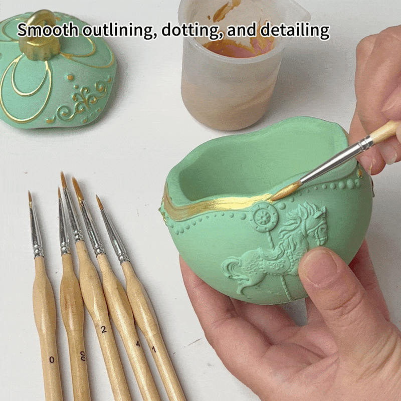 Fine detail liner brushes used for smooth outlining, dotting, and detailing on handcrafted artwork.- Boowan Nicole