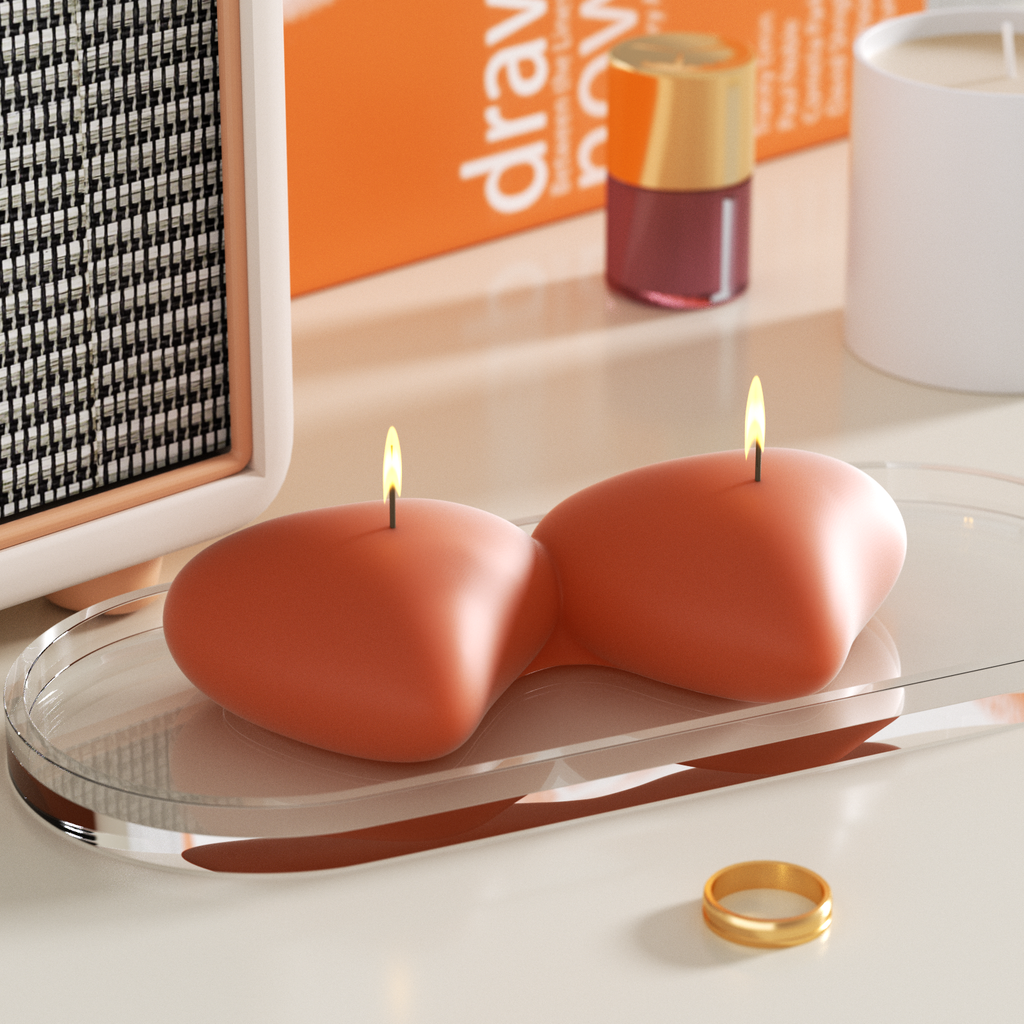 Elegant handcrafted double heart-shaped candles, ideal for romantic settings or heartfelt gifts-Boowan Nicole