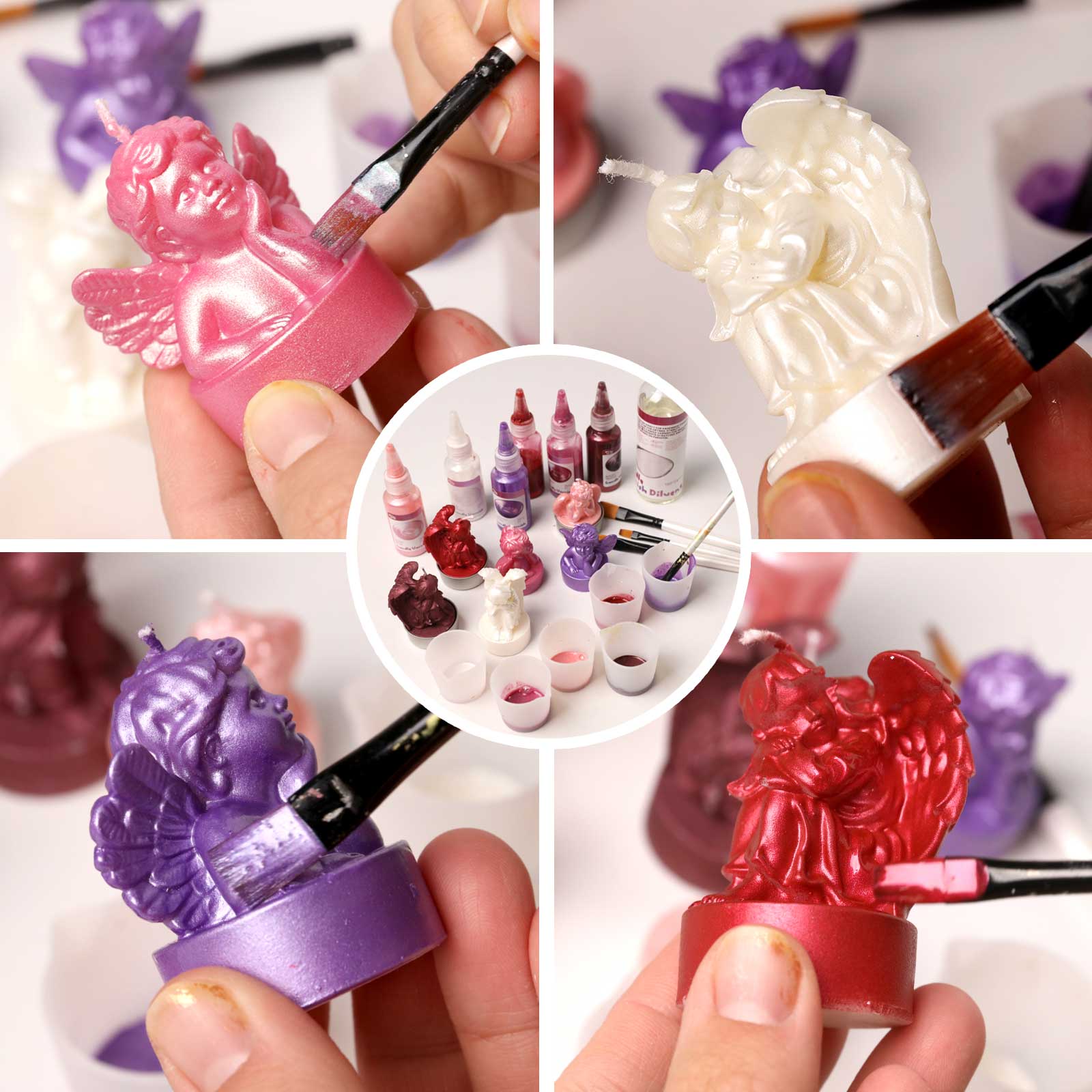 Demonstrating pearlescent colors and fine painting details of the DIY Valentine's Kit with assorted brushes - Boowan Nicole