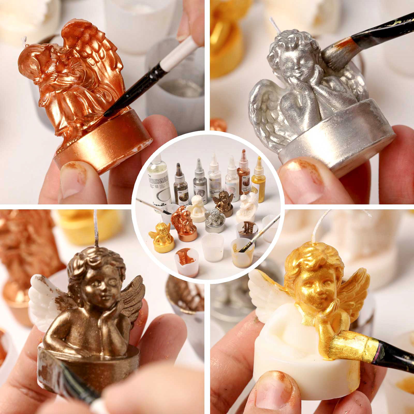 DIY process of applying metallic highlights to Cherub Angel tea light candles - Boowan Nicole