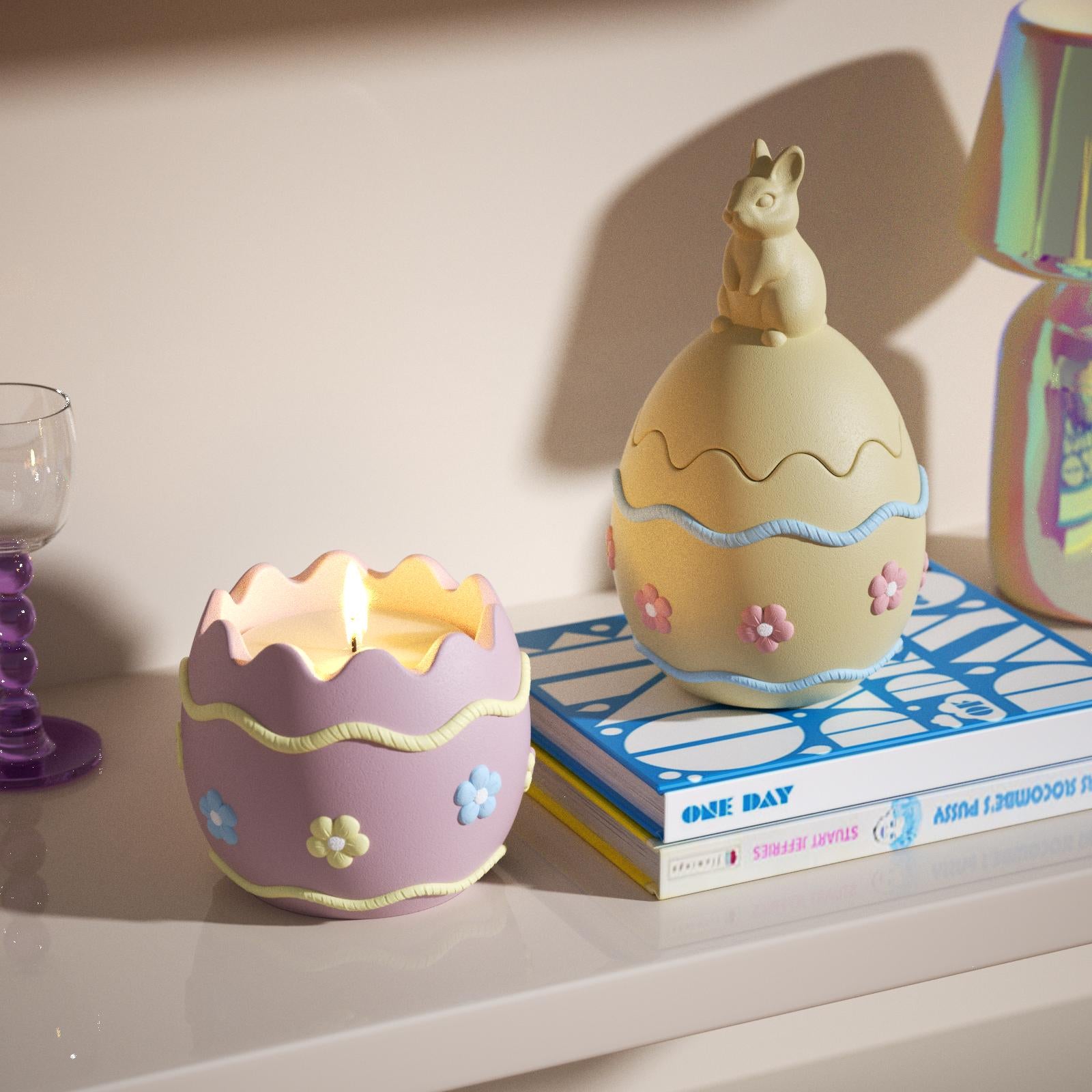 Коллекция силиконовых форм для свечей в банках в виде пасхальных яиц с цветочным кроликом сверху