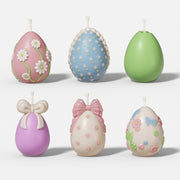 Set of 6 pastel Easter egg candles with floral patterns, bows, and butterflies for spring decor - Boowan Nicole