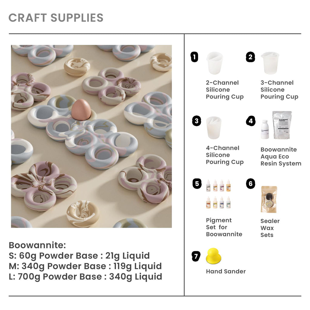 Craft Supplies : 2 & 3 & 4& Channel Silicone Pouring Cup & Boowannite Resin & Pigment Set & Sandpaper Set & Sealer Wax