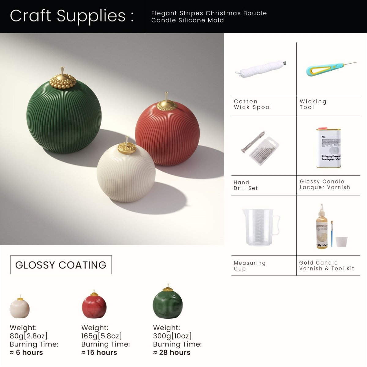 Elegant Stripes Christmas Bauble Candle Silicone Mold3D Candle MoldLZ0946