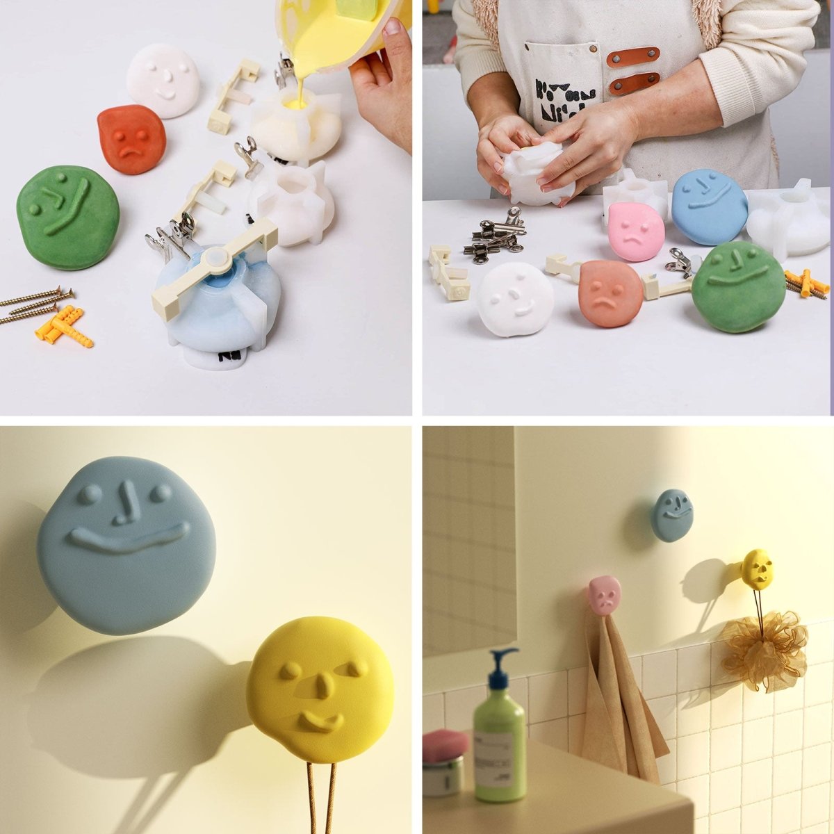 DIY Emotional Faces wall hook silicone molds and finished pastel hooks - Boowan Nicole