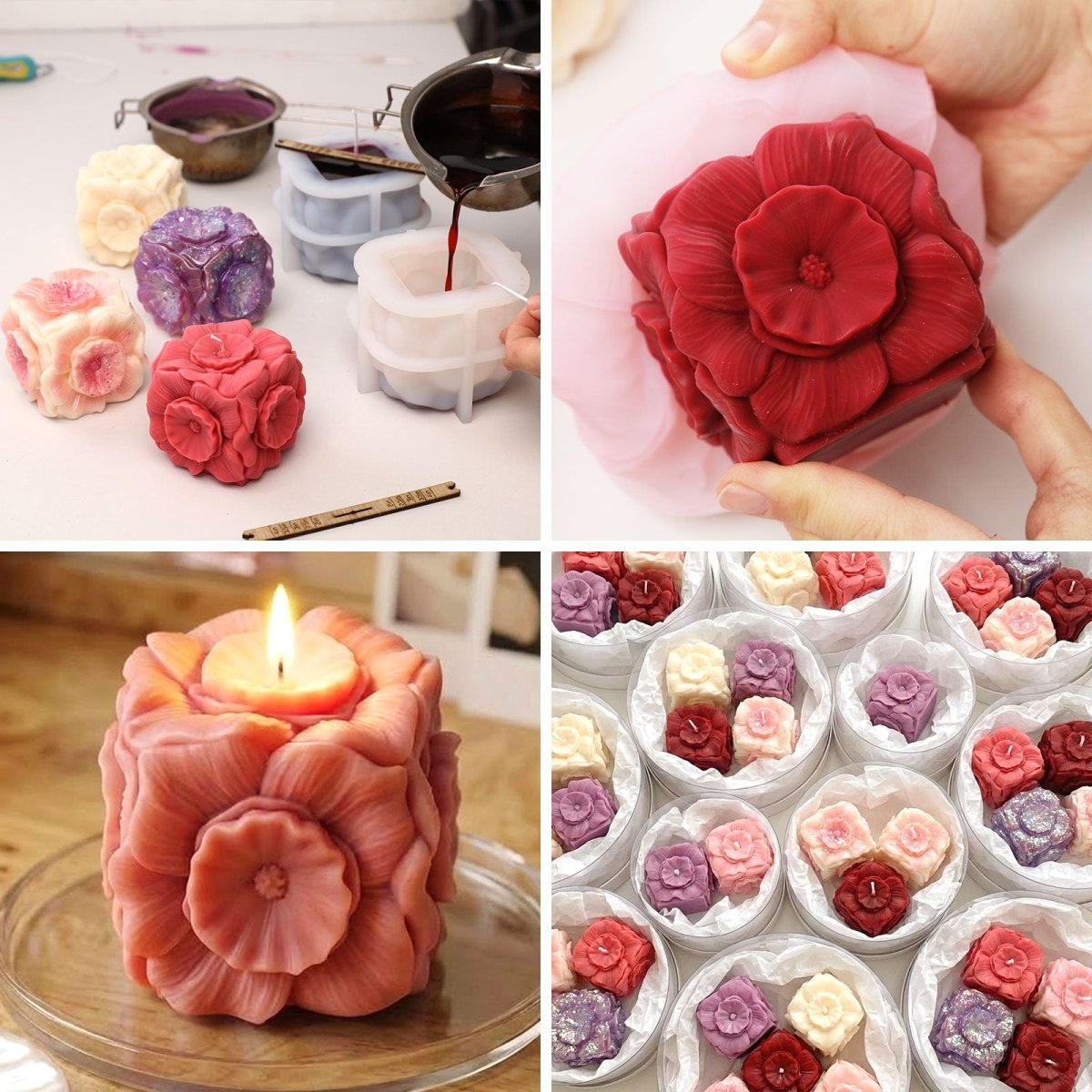 Candle making process: pouring wax, demolding & packaged sets - Boowan Nicole
