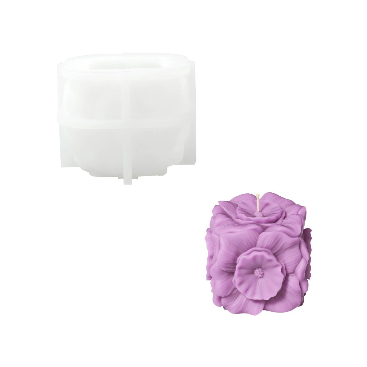 White silicone candle mold & purple flower candle - Boowan Nicole