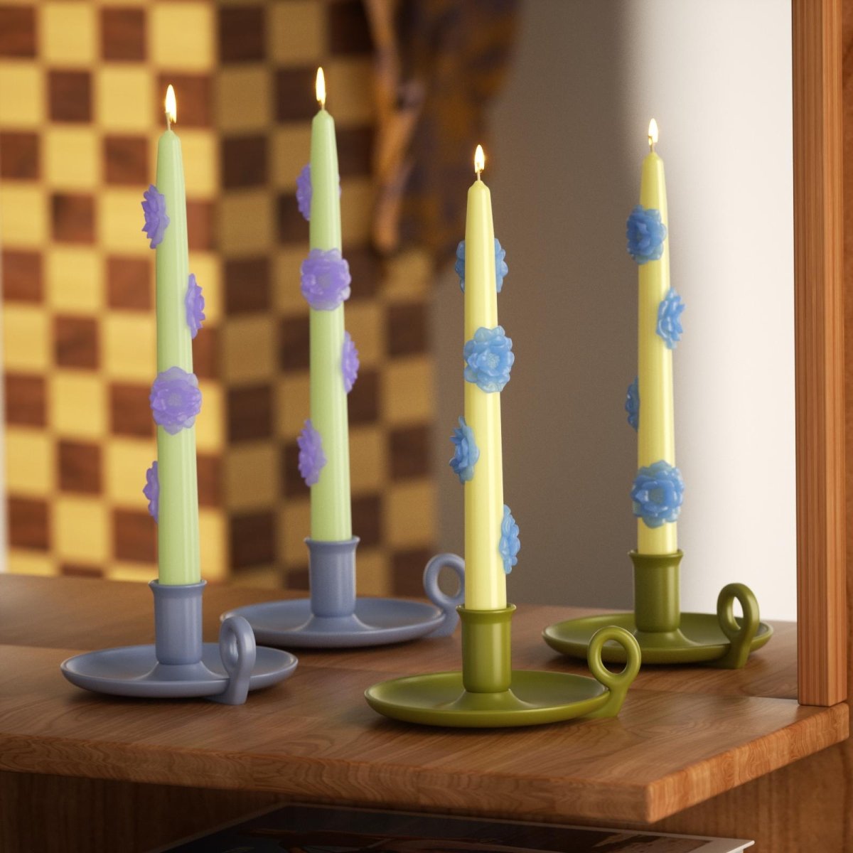 BLOSSOM Taper candle Camellia Mists Fade - Set of 2 - Pale Yellow & Light Green - Long VersionCandleK0039