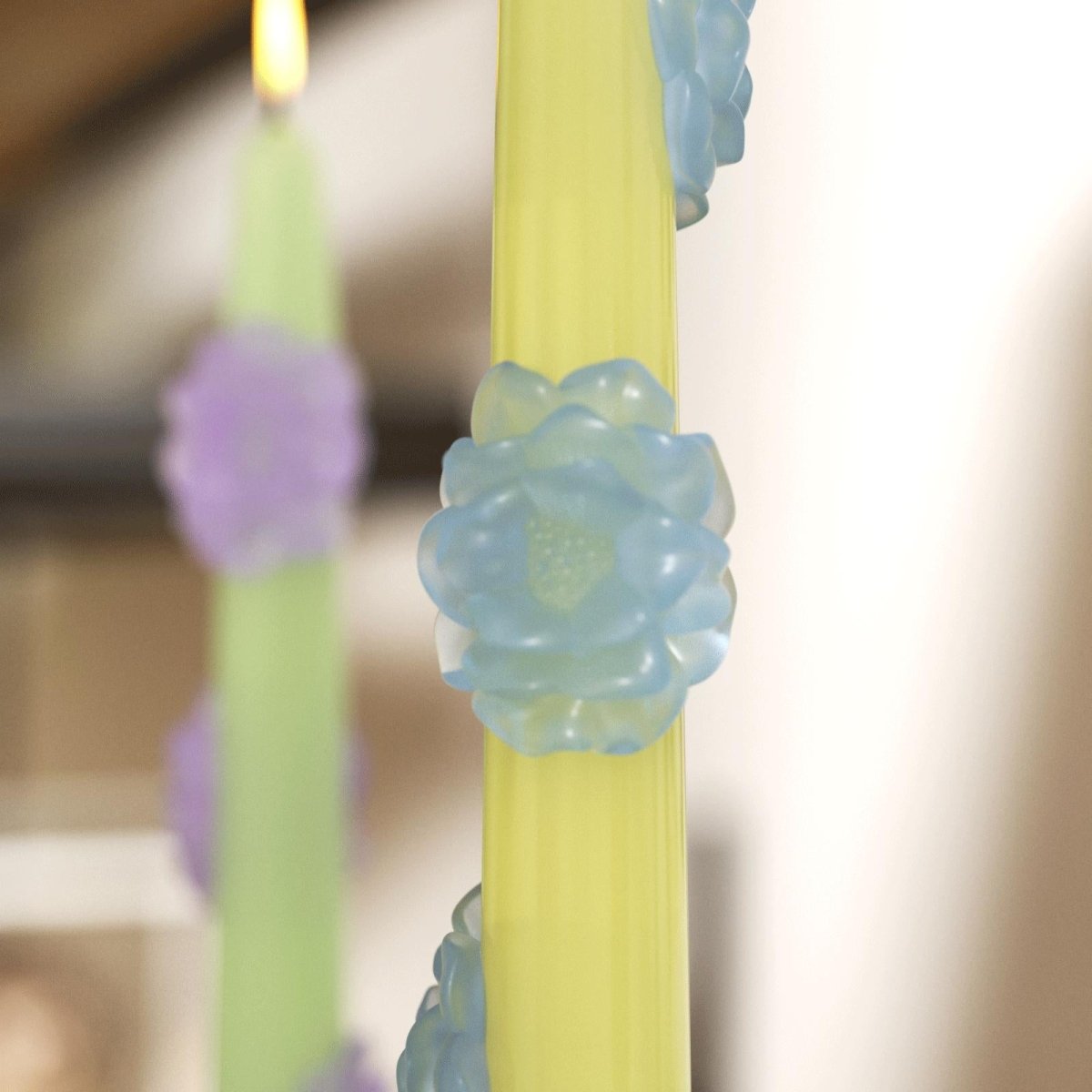 BLOSSOM Taper candle Camellia Mists Fade - Set of 2 - Pale Yellow & Light Green - Long VersionCandleK0039