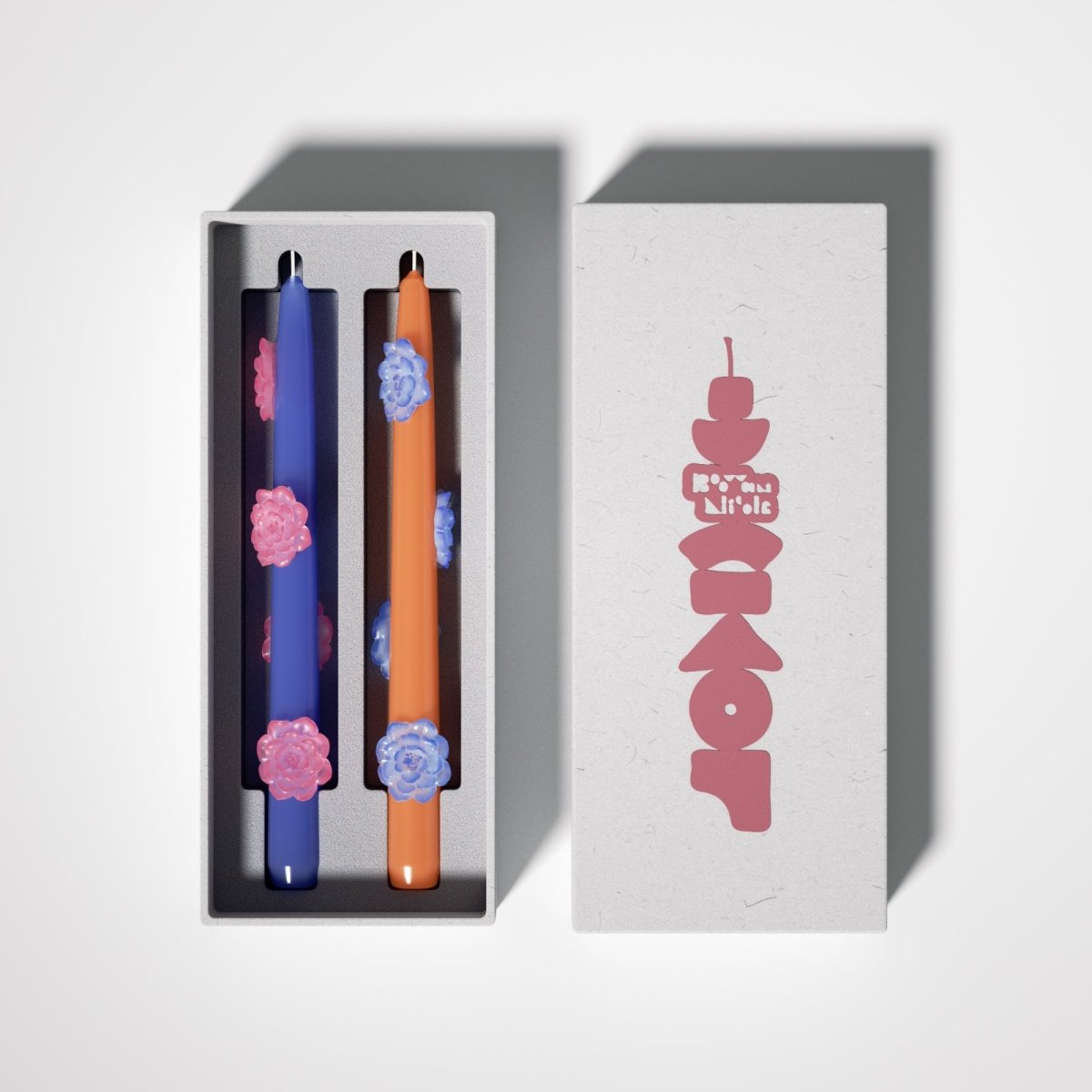 BLOSSOM Taper candle Camellia Mists Fade - Set of 2 Deep Blue & Orange - Long VersionCandleK0040