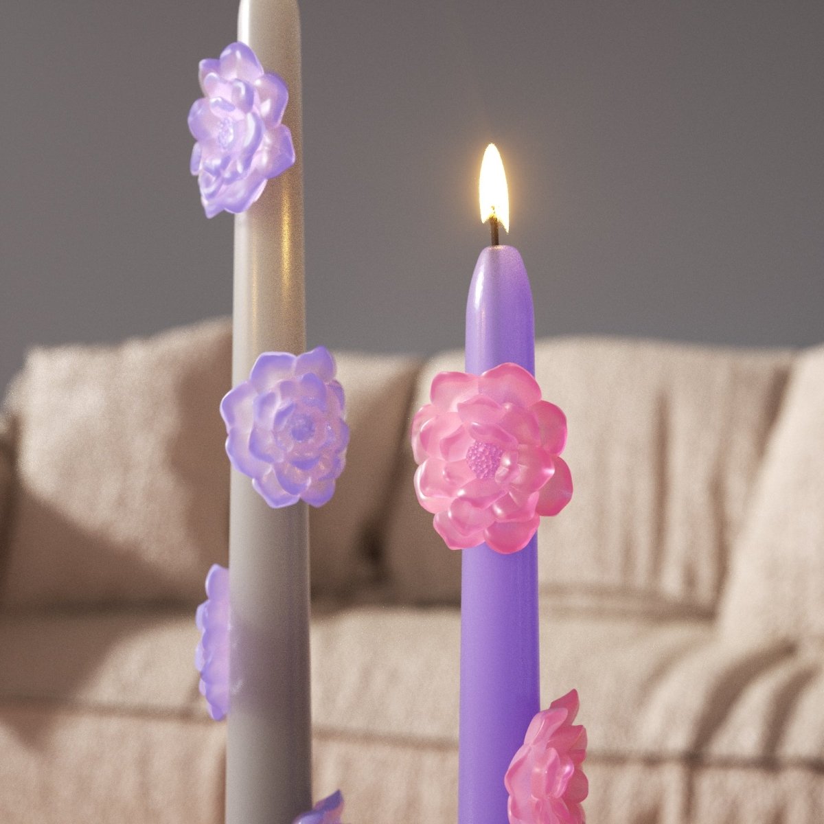 BLOSSOM Taper candle Camellia Mists Fade - Set of 2 Lavender & Silver - Long VersionCandleC0283-4
