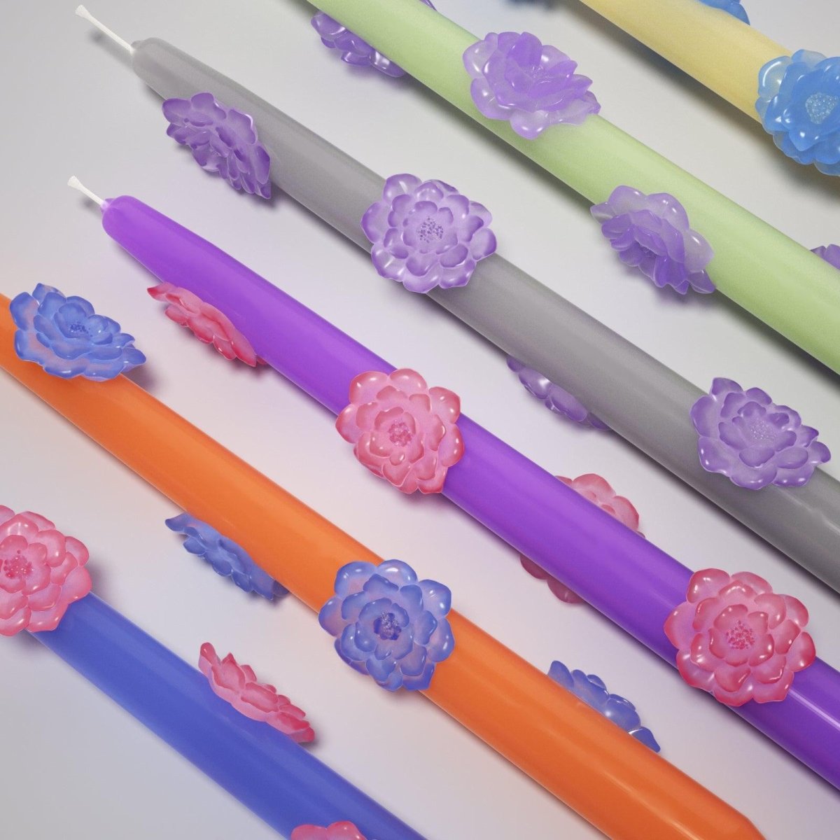 BLOSSOM Taper candle Camellia Mists Fade - Set of 2 Lavender & Silver - Long VersionCandleC0283-4