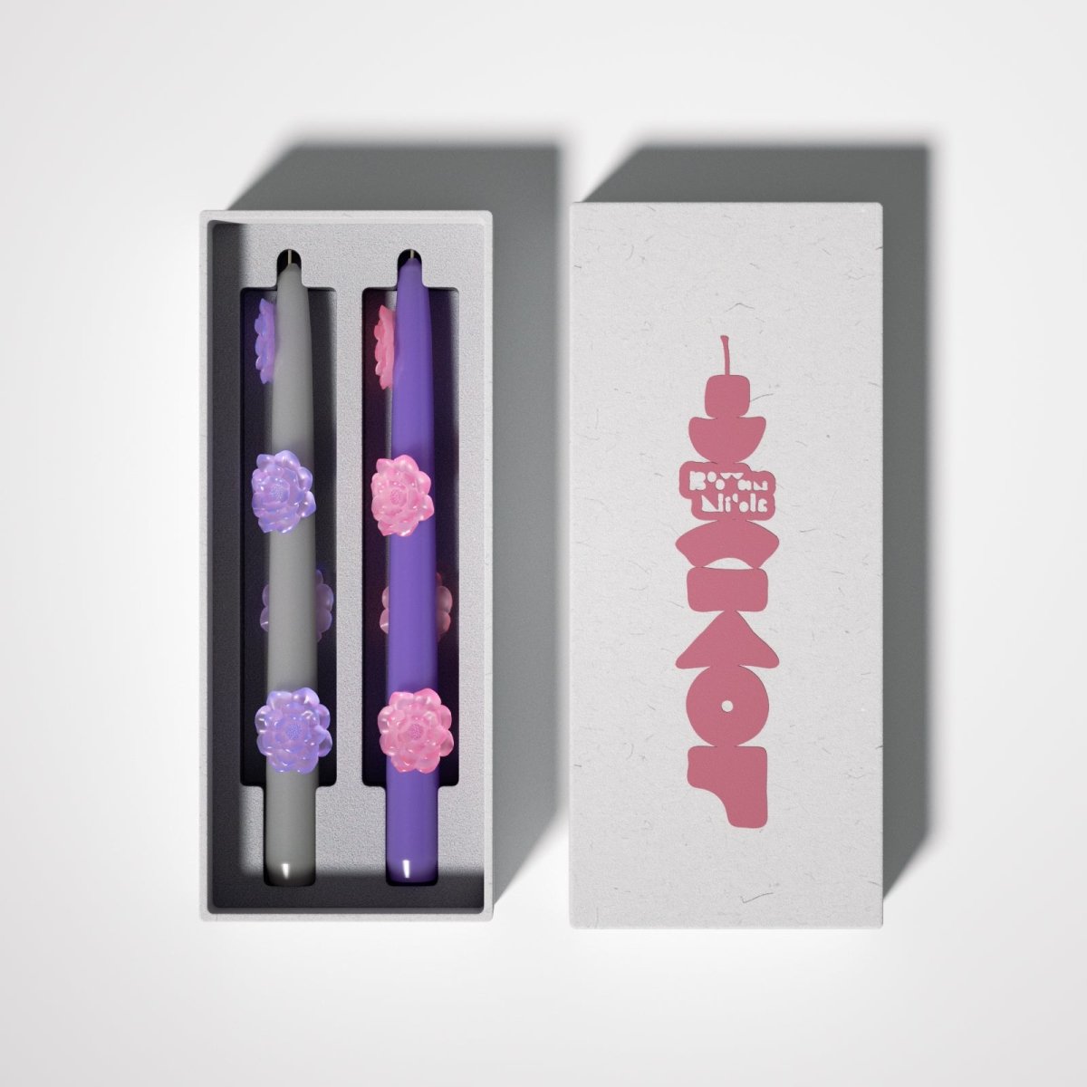 BLOSSOM Taper candle Camellia Mists Fade - Set of 2 Lavender & Silver - Long VersionCandleC0283-4