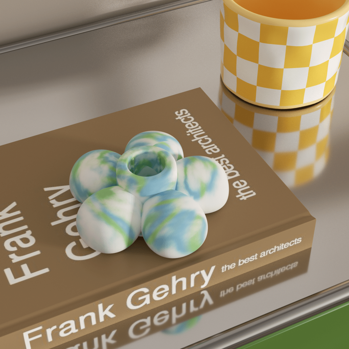 Green and blue gradient flower candle holder-Boowan Nicole