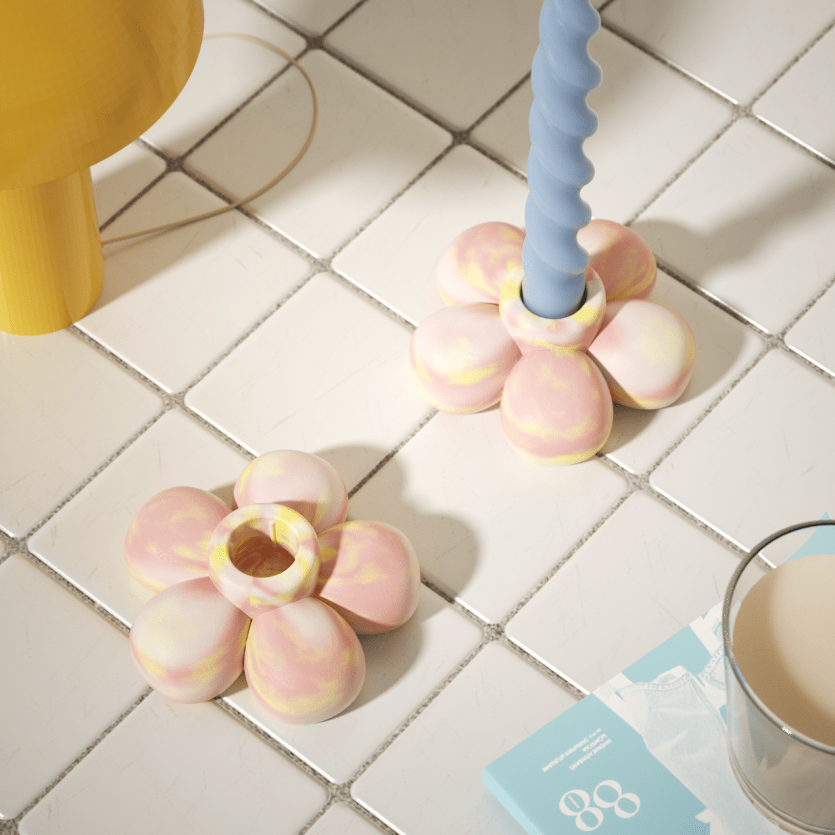 BLOSSOM Dream Candle Holder - Petal Pink & Soft LemonCandle HolderH0887-11