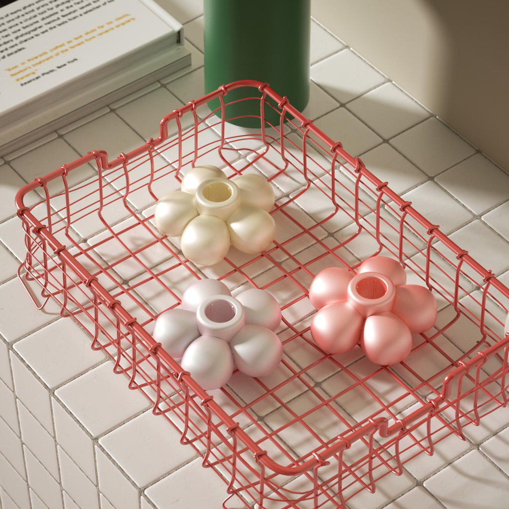 Pink basket for storing flower candle holders in various blooming colors-Boowan Nicole
