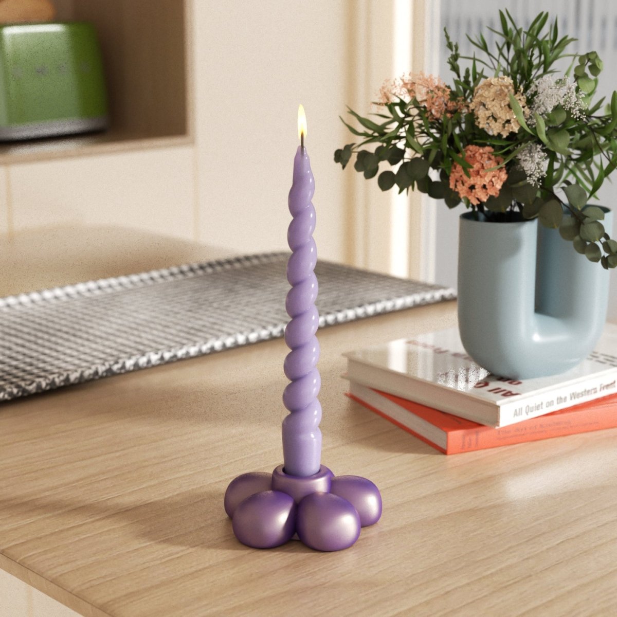 Elegant pearlescent violet flower-shaped candle holder, perfect for adding modern charm to your decor-Boowan Nicole
