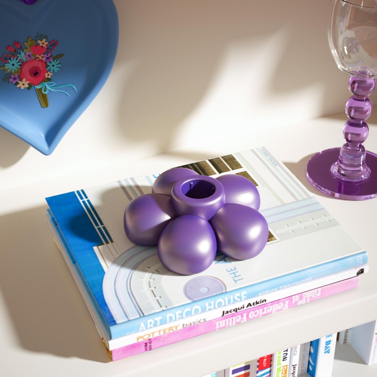 Flower-shaped candle holder base with a sleek metallic finish, perfect for modern decor-Boowan Nicole