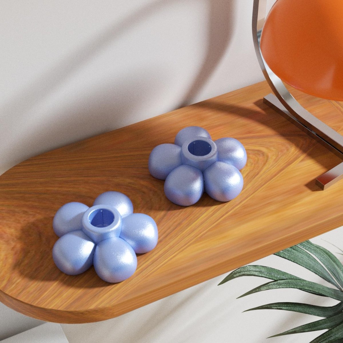 Pastel blue flower-shaped candle holders, adding a soft and modern touch to your home decor-Boowan Nicole