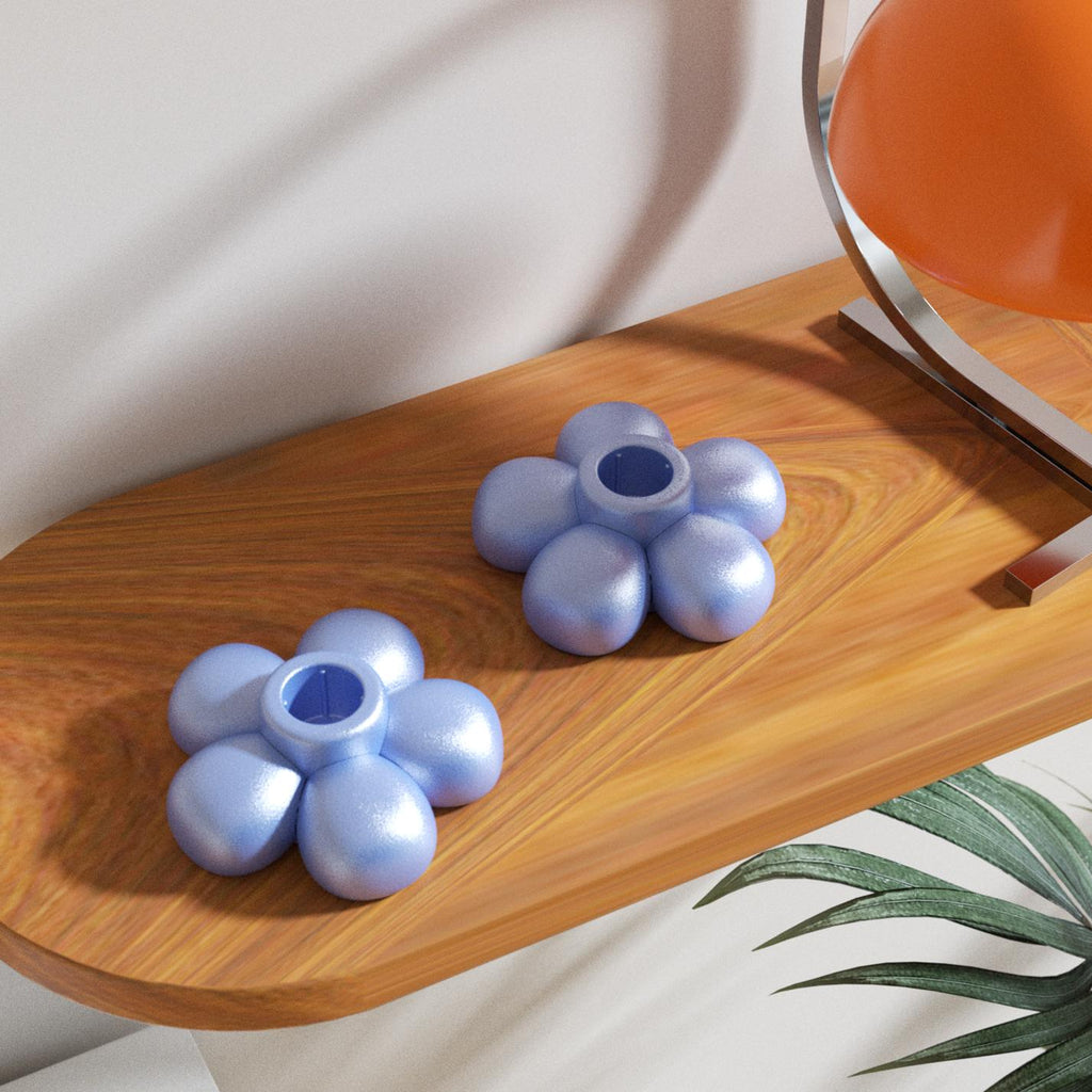 Pastel blue flower-shaped candle holders, adding a soft and modern touch to your home decor-Boowan Nicole
