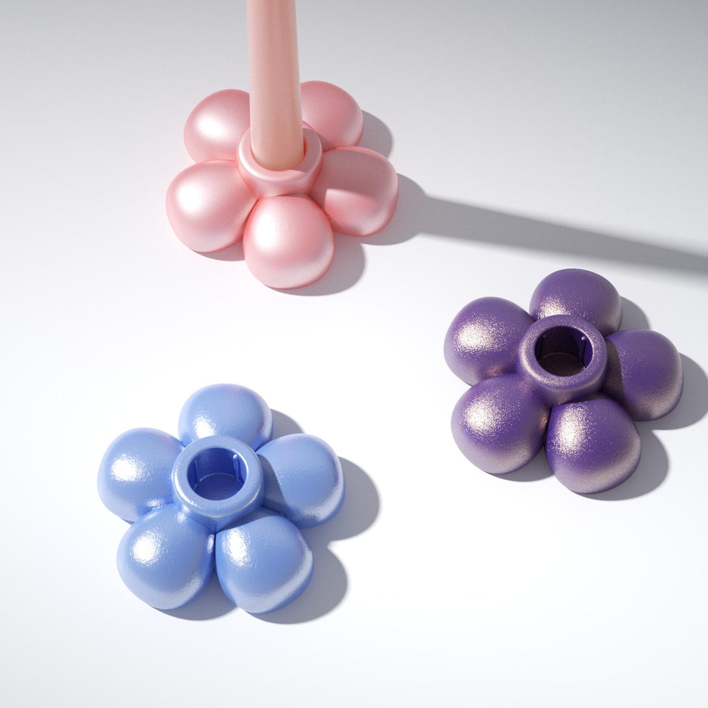 Pearlescent Light Blue, Pearlescent Purple, Pearlescent Pink Blooming Flower Candle Holder-Boowan Nicole