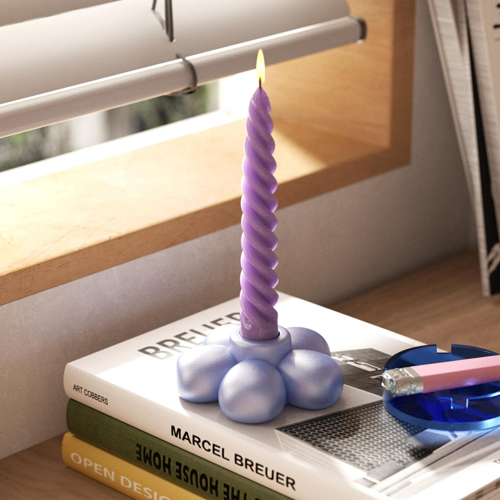 Pastel purple flower-shaped candle holder with a smooth finish, perfect for adding a cozy, modern touch to your space-Boowan Nicole